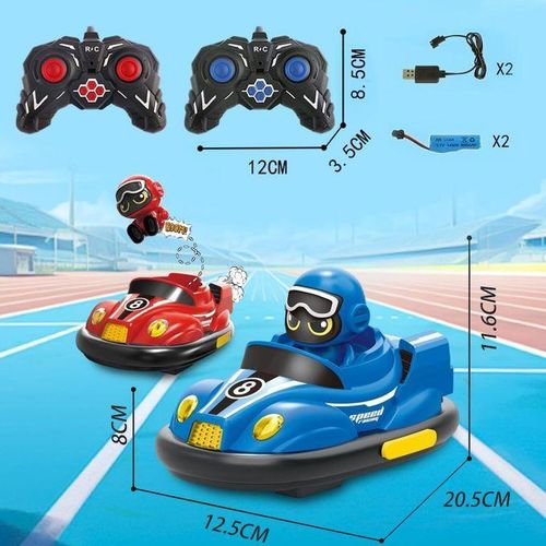 2-Player Interactive Remote Control Bumper Cars Battle Set with Ejecting Drivers (Red vs. Blue)