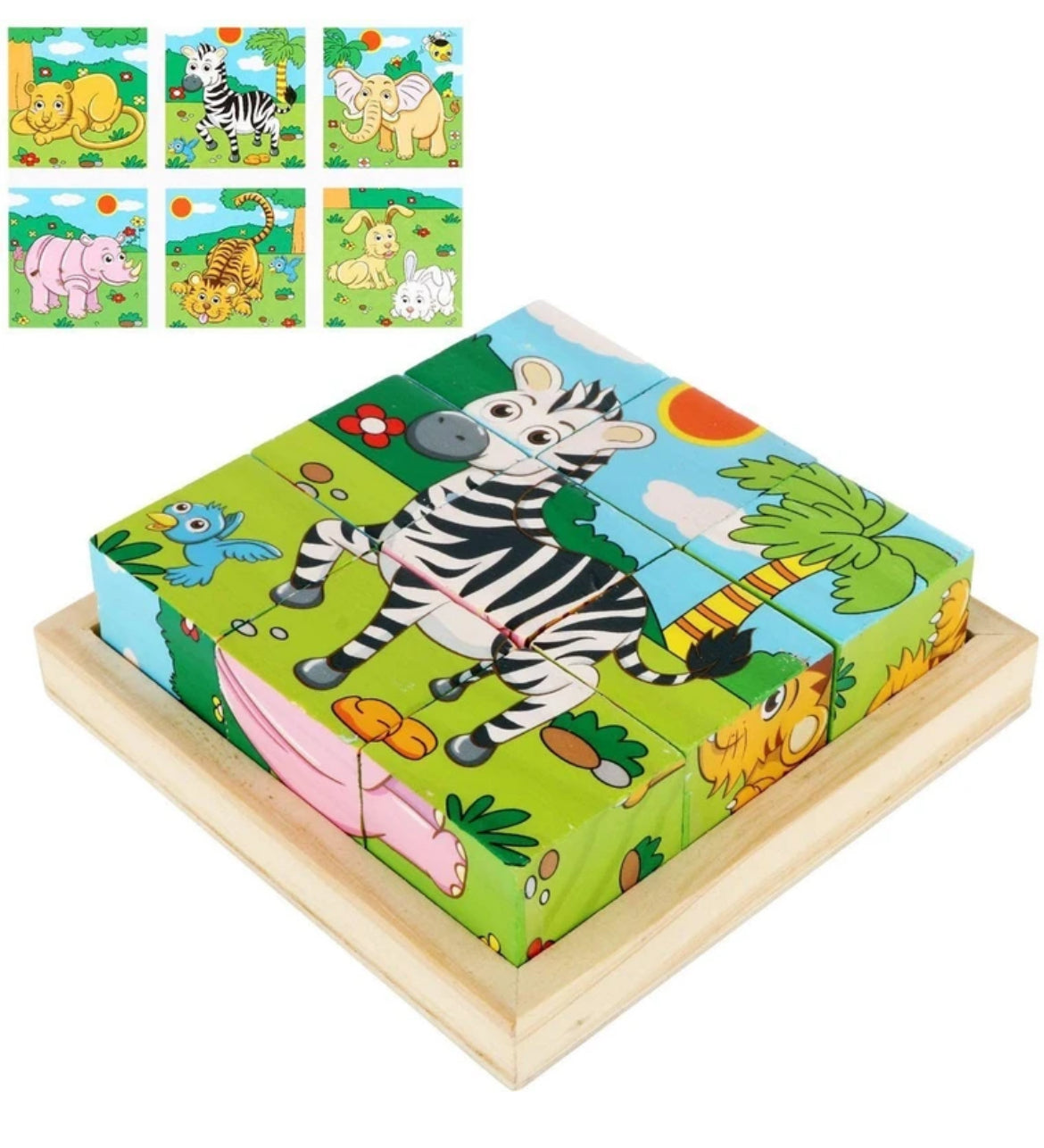 Animals Cube Puzzle – 9-Piece Wooden Block Puzzle (Ages 2+)