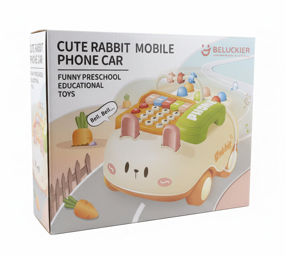 Cute Rabbit Mobile Phone Car Ages 1+ Interactive Sound Toy Gift For Kids