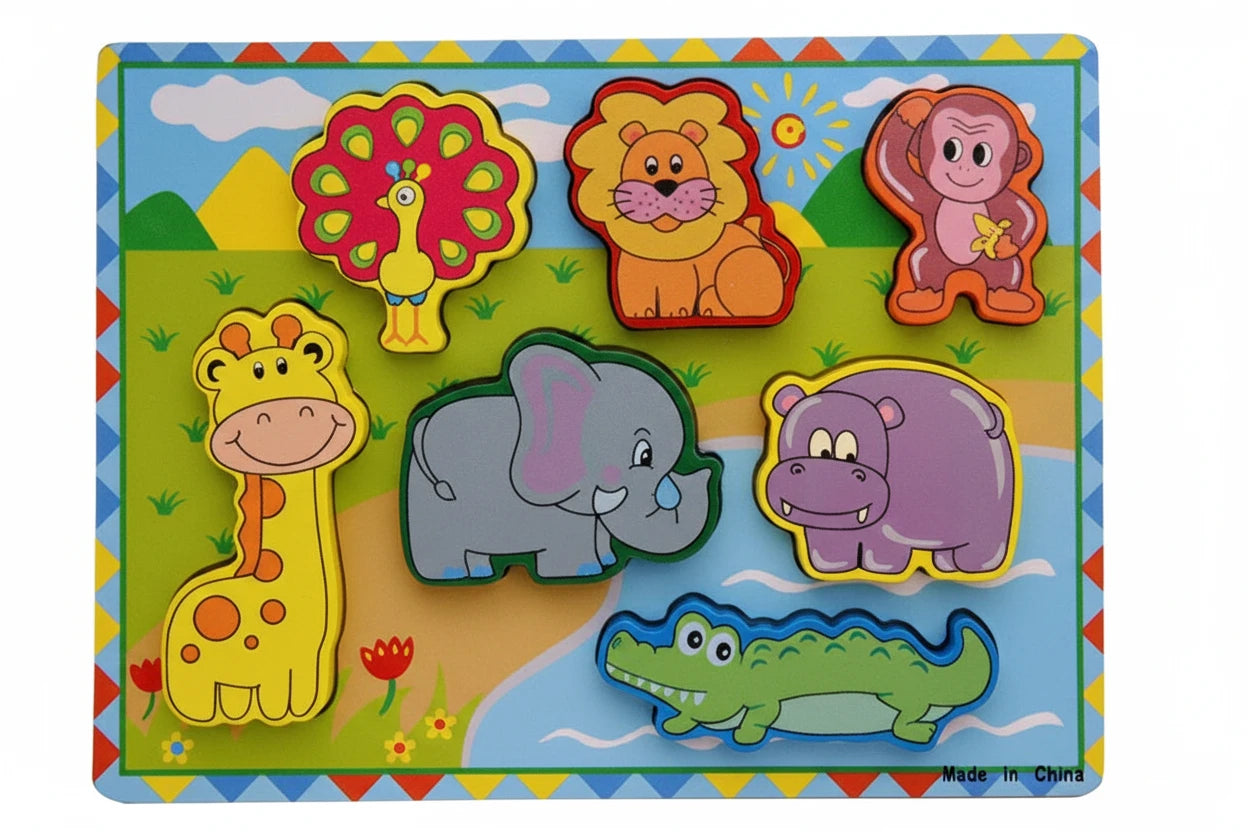Chunky Wooden Animal Safari Puzzle – First Shapes & Wildlife Discovery