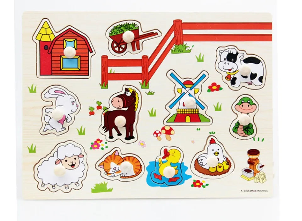 Ultimate Wooden Peg Puzzle bundle– 3-in-1: Farmyard Fun, Wildlife Safari, and Vehicles & Spaceships