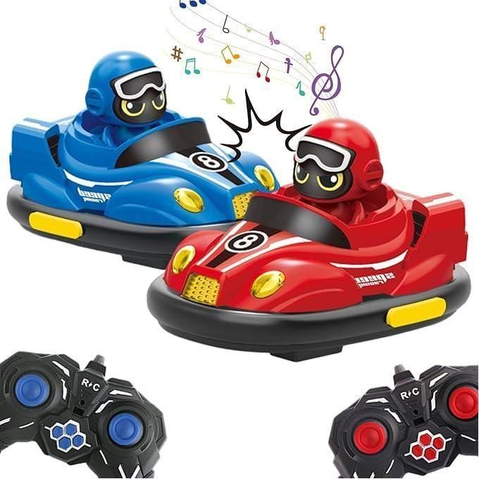 2-Player Interactive Remote Control Bumper Cars Battle Set with Ejecting Drivers (Red vs. Blue)