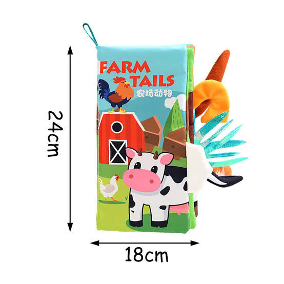 Farm Animals Soft Cloth Book for Babies – Sensory Tails & Sound Buttons (0–36 Months)