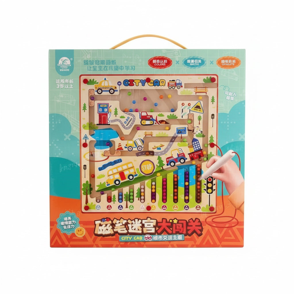Montessori Magnetic City Maze – Color & Number Sorting Board