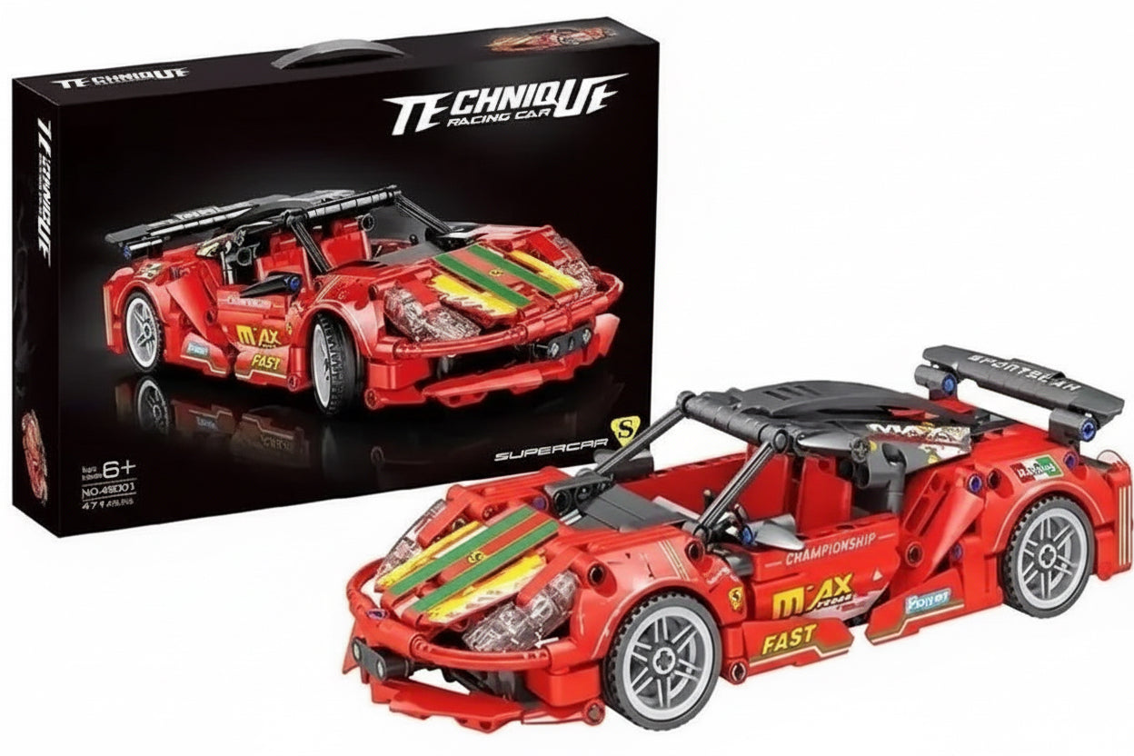 Technical Red Sports Racer – 471-Piece Pull-Back Building Set