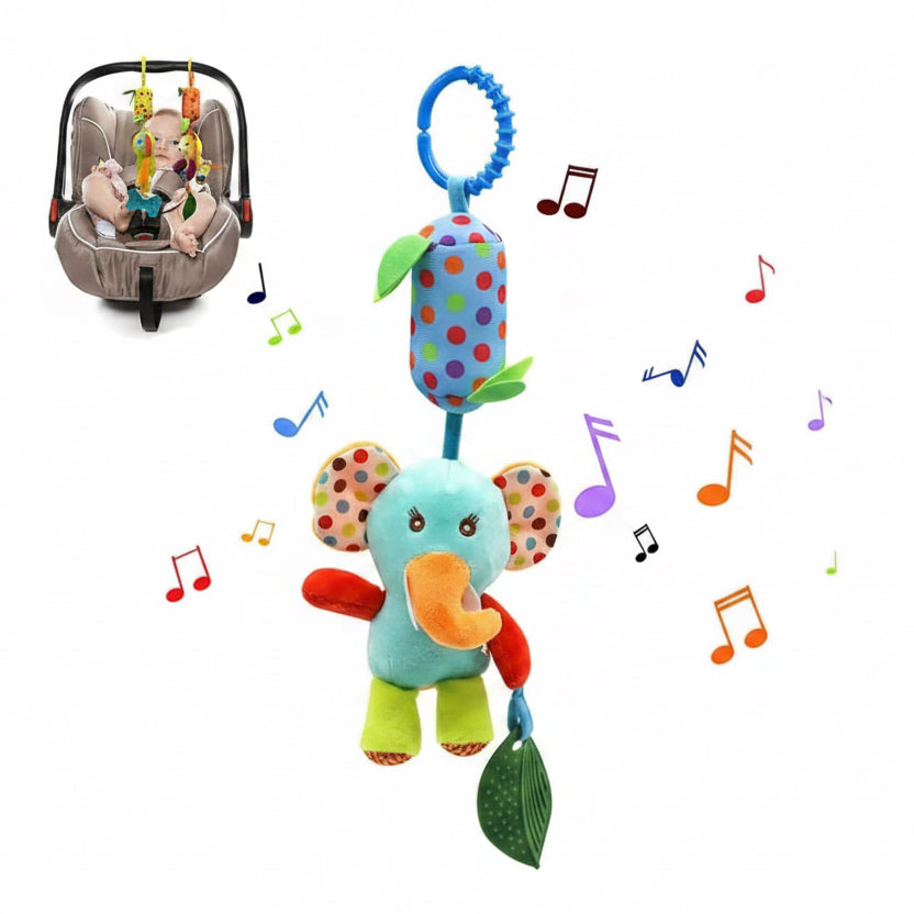 Soothing Sensory Plush – Hanging Stroller Toy with Rattle & Teether