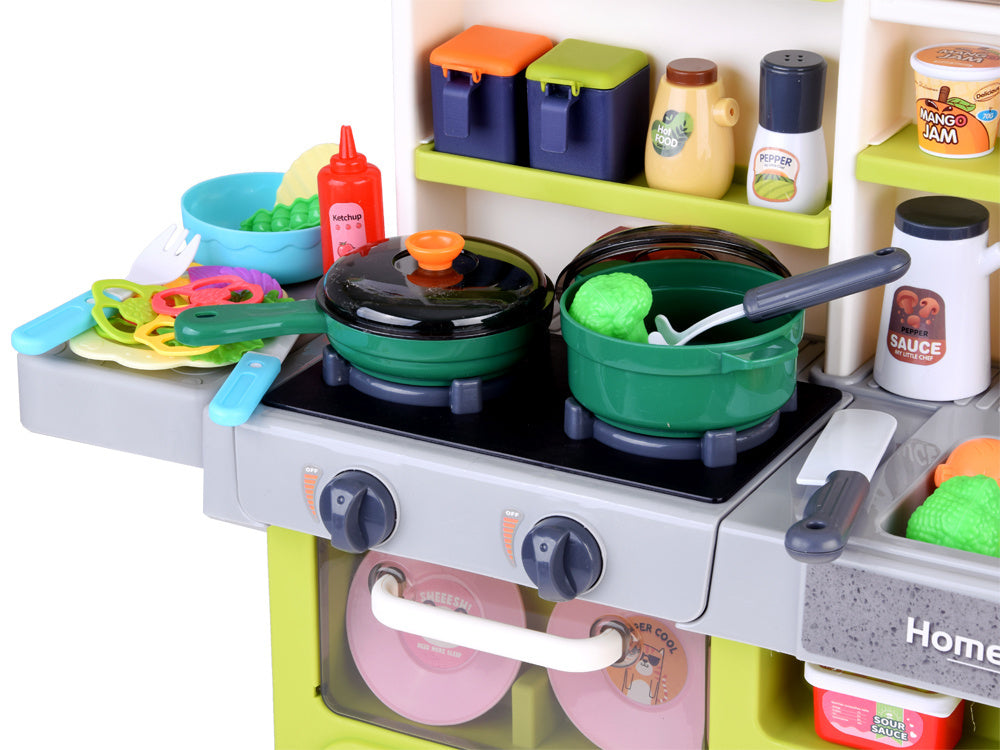 46 Piece Kitchen Toy for Children: Stove with Water Sink, Light and Steam Sound