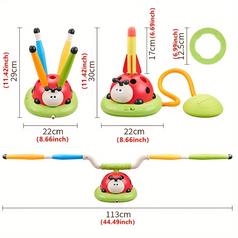 3-in-1 Sports Toy – Jump Rope, Target Throw & Rocket Launcher (Ladybug)