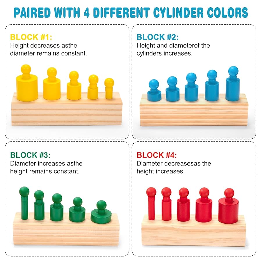 Montessori wooden knobbed cylinder  set