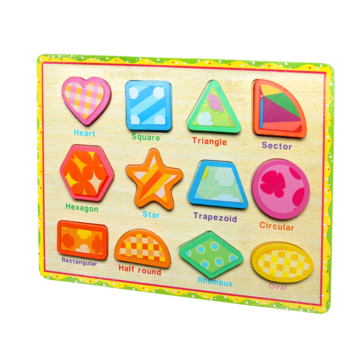Wooden Chunky Puzzle Geometrical  Shapes-12 Pieces