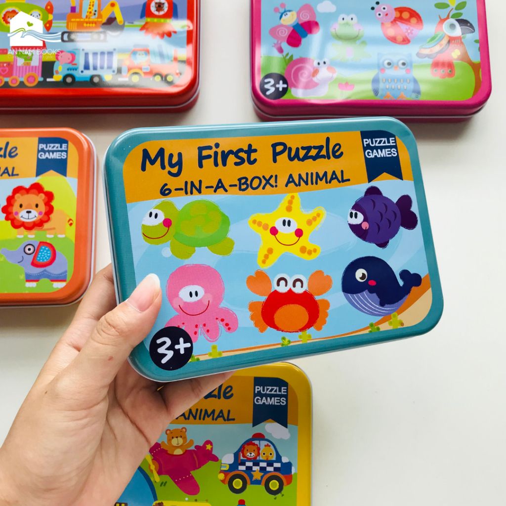 My First Wooden Sea Animals Jigsaw Puzzle Set – 5-in-1 Educational Tin Box