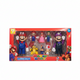 Collection of Mario-themed action figures in a display box on a store shelf.