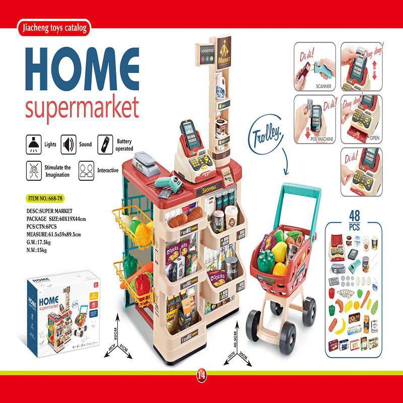 48-Piece Supermarket Market Stall & Trolley Suite | Ages 3+ | Master Social Literacy & Financial Logic