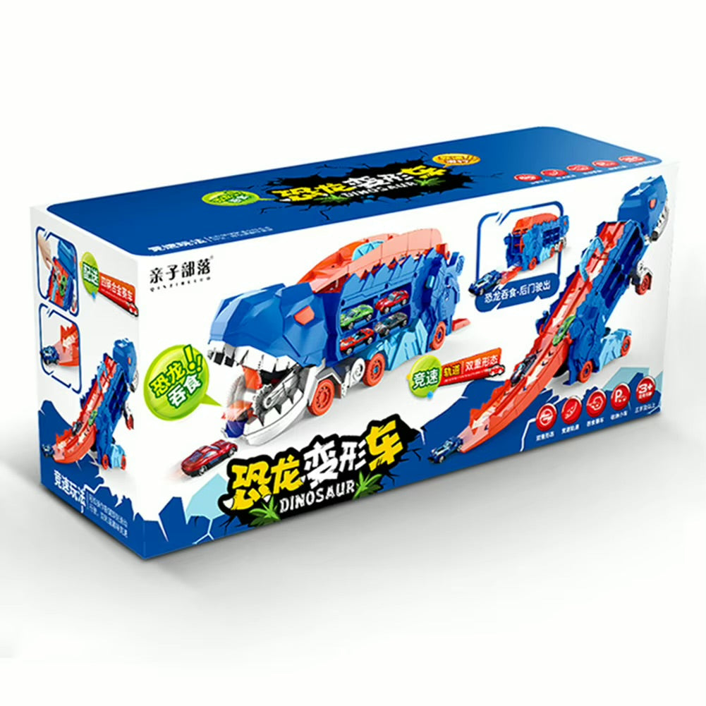 Dinosaur Transporter Truck & Transforming Race Track Set for Kids (Ages 3â€“6)