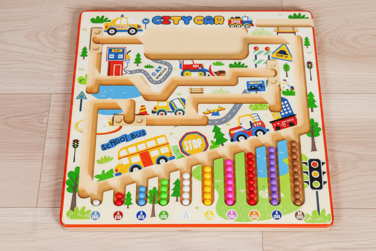Montessori Magnetic City Maze – Color & Number Sorting Board