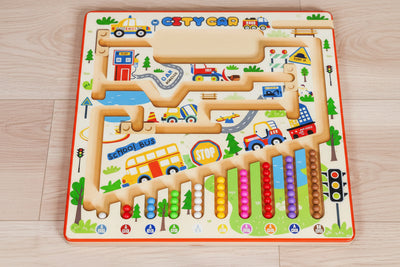 Montessori Magnetic City Maze – Color & Number Sorting Board