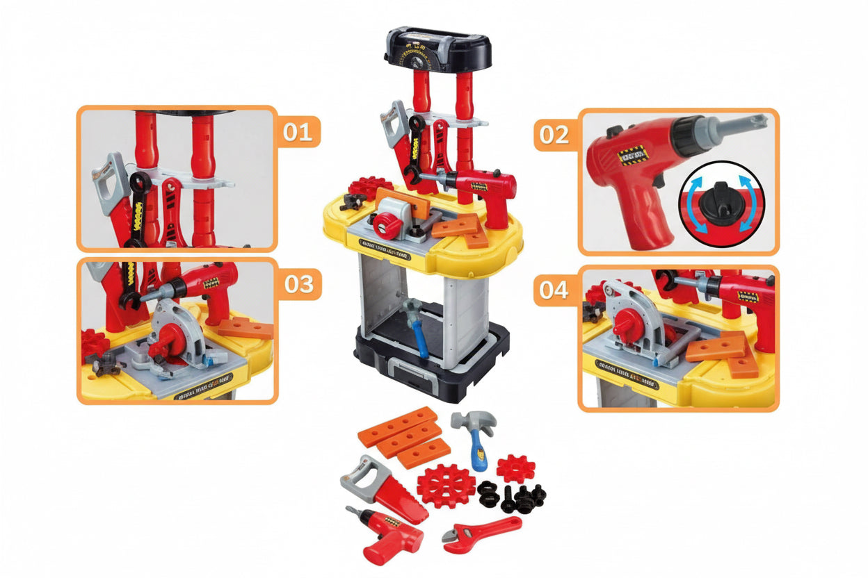 3-in-1 Kids Tool Kit Set – 38 Pieces Suitcase, Pull Box & Workbench