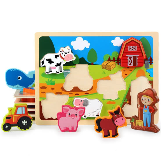 Chunky Wooden 'My Little Farm' Puzzle – First Shapes & Barnyard Fun