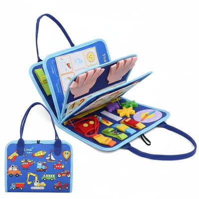 Montessori  vechiles themed Felt Busy Board – 20-in-1 Portable Activity Book