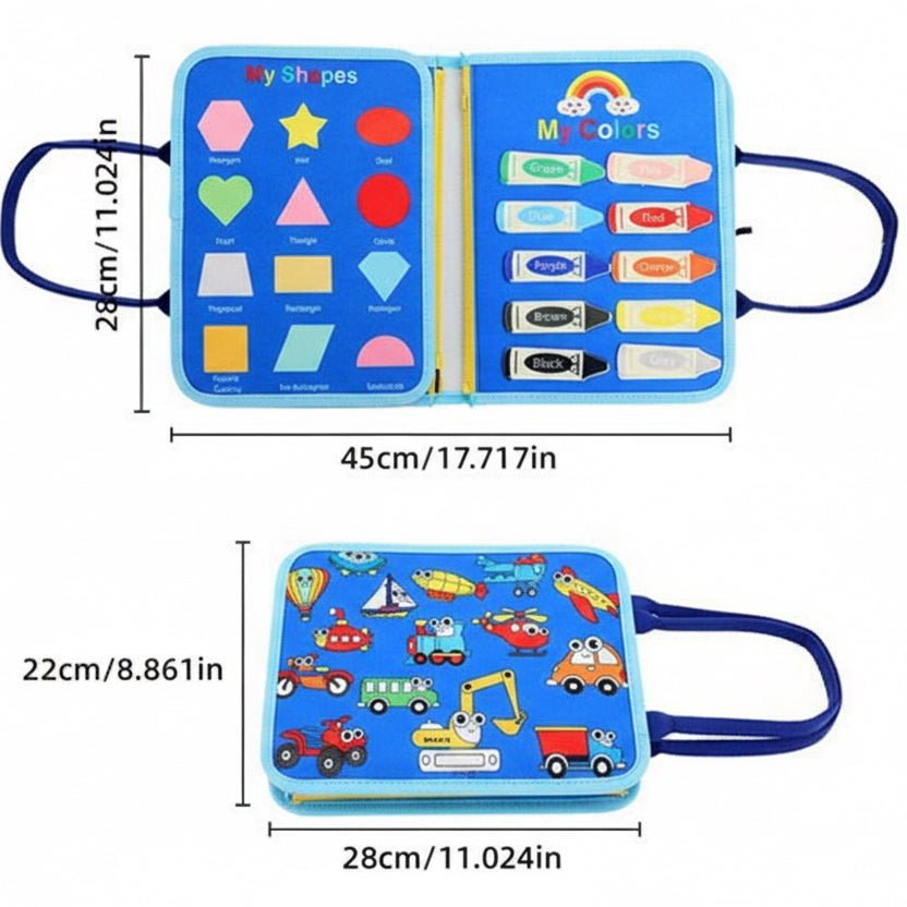 Montessori  vechiles themed Felt Busy Board – 20-in-1 Portable Activity Book