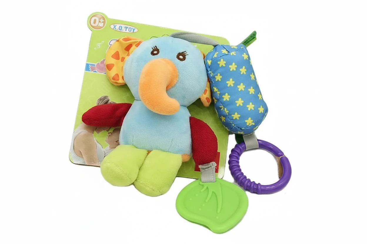 Soothing Sensory Plush – Hanging Stroller Toy with Rattle & Teether
