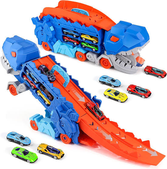 Dinosaur Transporter Truck & Transforming Race Track Set for Kids (Ages 3â€“6)