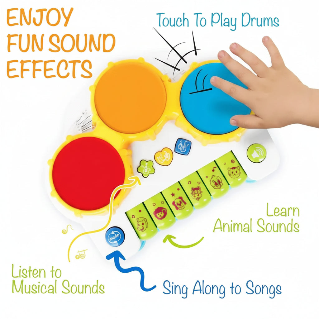 2-in-1 Musical Symphony Drum & Piano | Ages 3+ | Master Rhythmic Patterns & Auditory Coordination