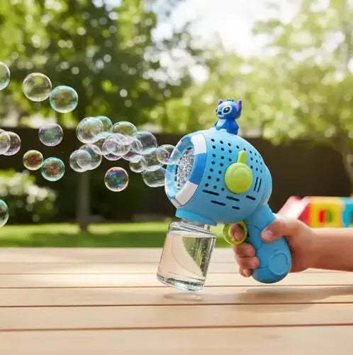 Automatic Space "Surprise Bubbles" Blaster Gun Toy with Stitch Figure & Solution Bottle (Ages 3+ Years)