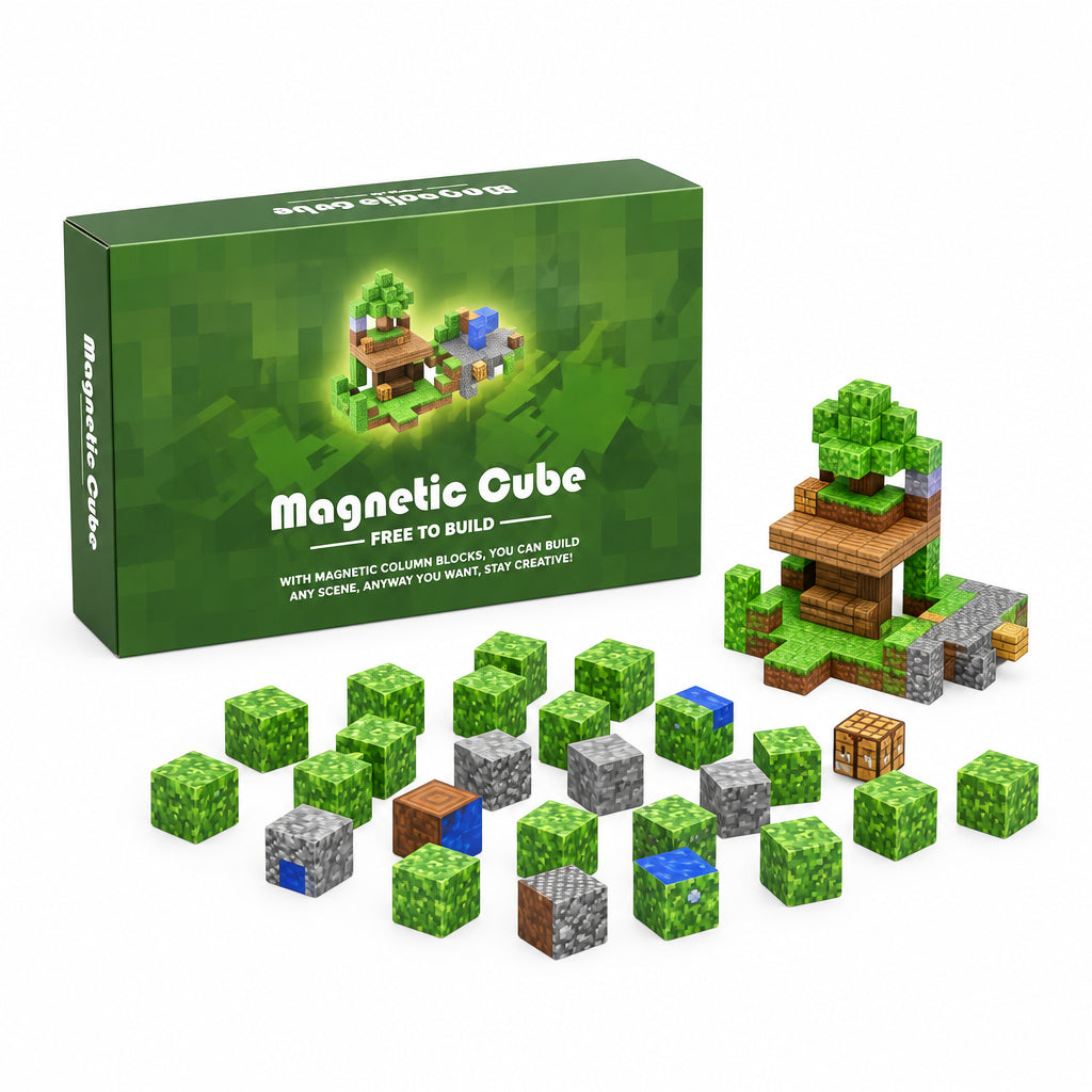 Minecraft-Style "Magnetic Cube - Free to Build" 3D Interactive Building Blocks Set (Ages 3+ Years)