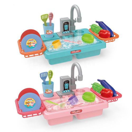 Kids Electric Play Dishwasher & Sink Toy Set with Running Water – 19 Pieces