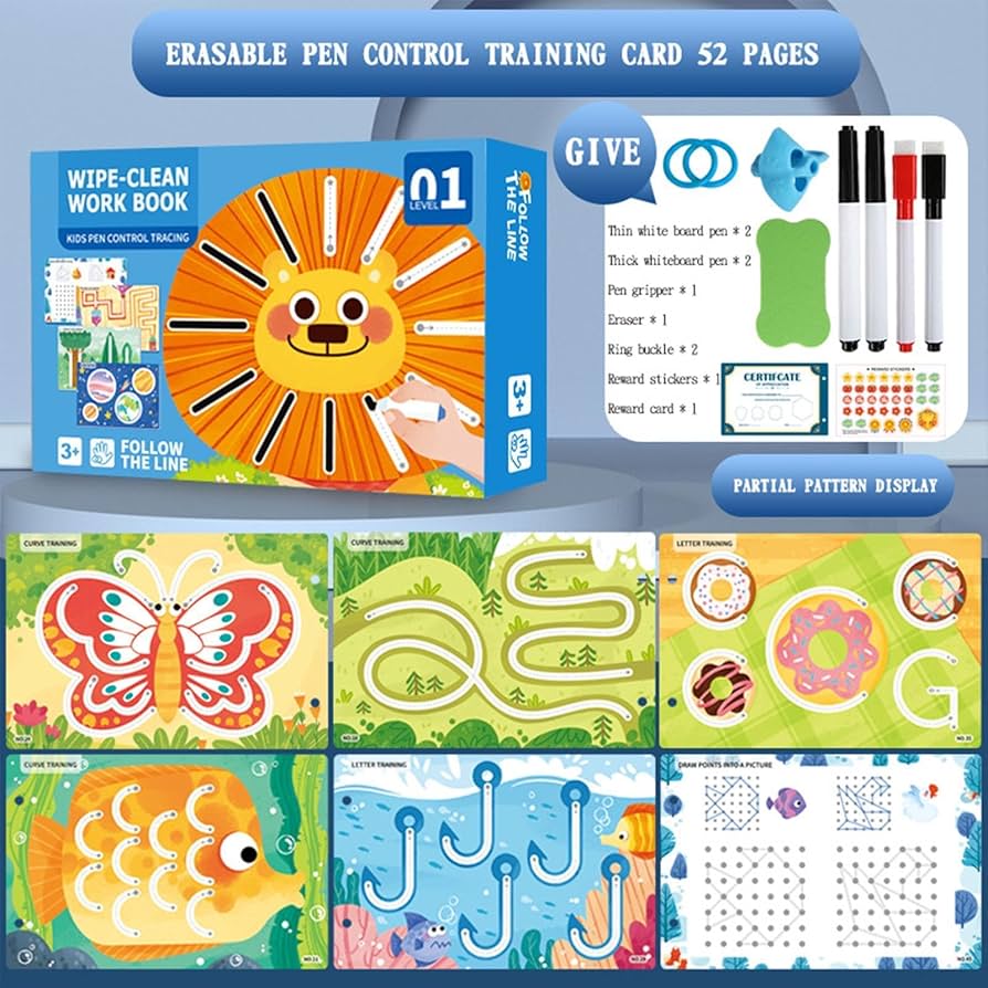 Magical Pen Control & Pre-Writing Workbook – Reusable Tracing Set