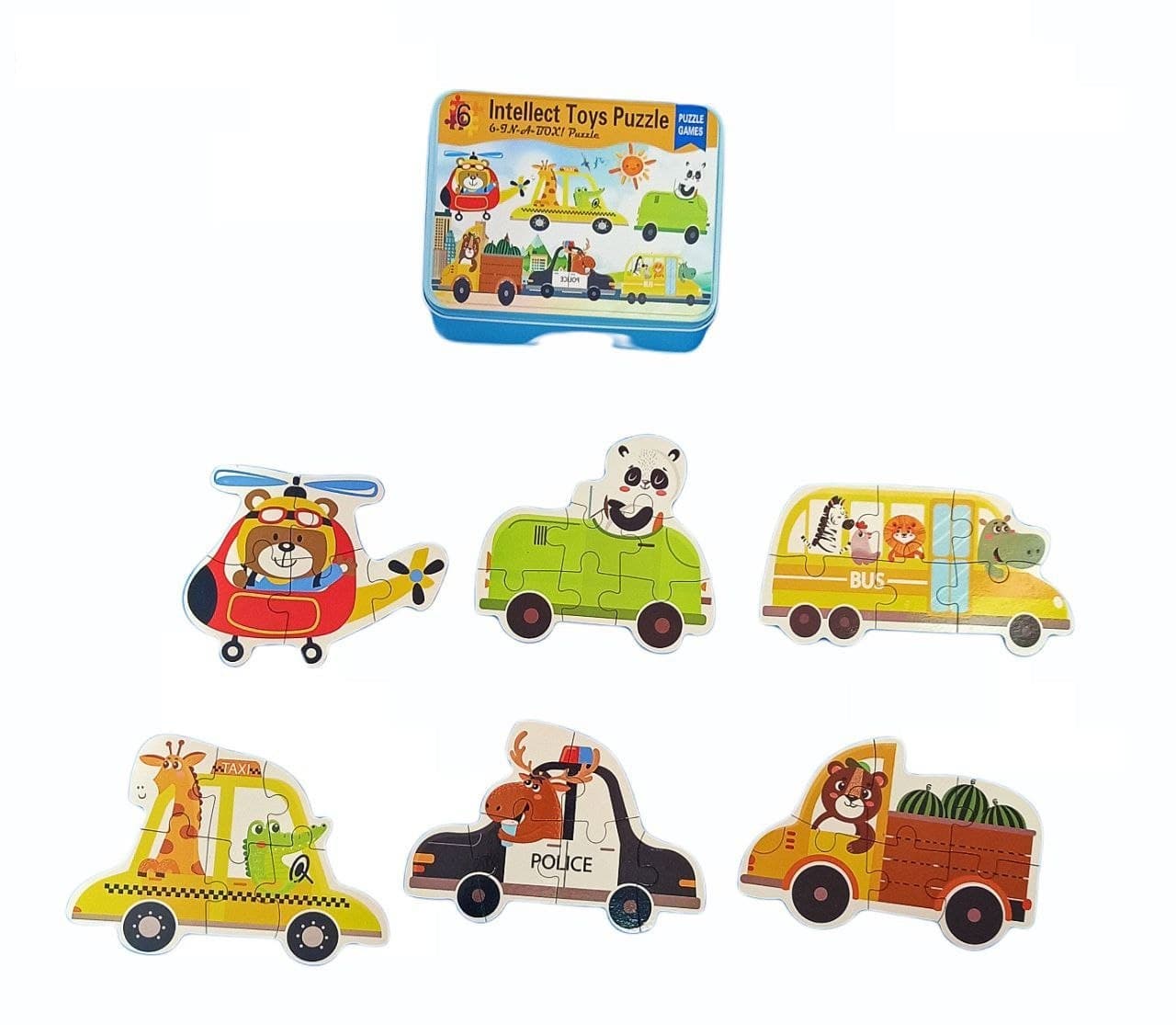 Intellect Toys Puzzle 6 in A Box- Animals and Transportation