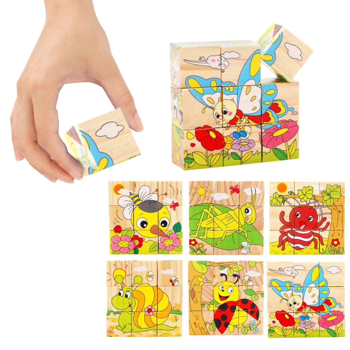 Animals Cube Puzzle – 9-Piece Wooden Block Puzzle (Ages 2+)