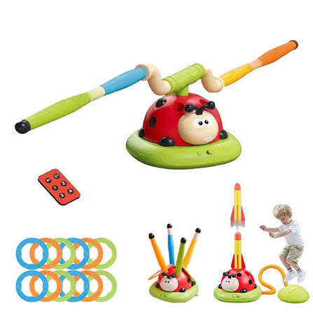 3-in-1 Sports Toy – Jump Rope, Target Throw & Rocket Launcher (Ladybug)