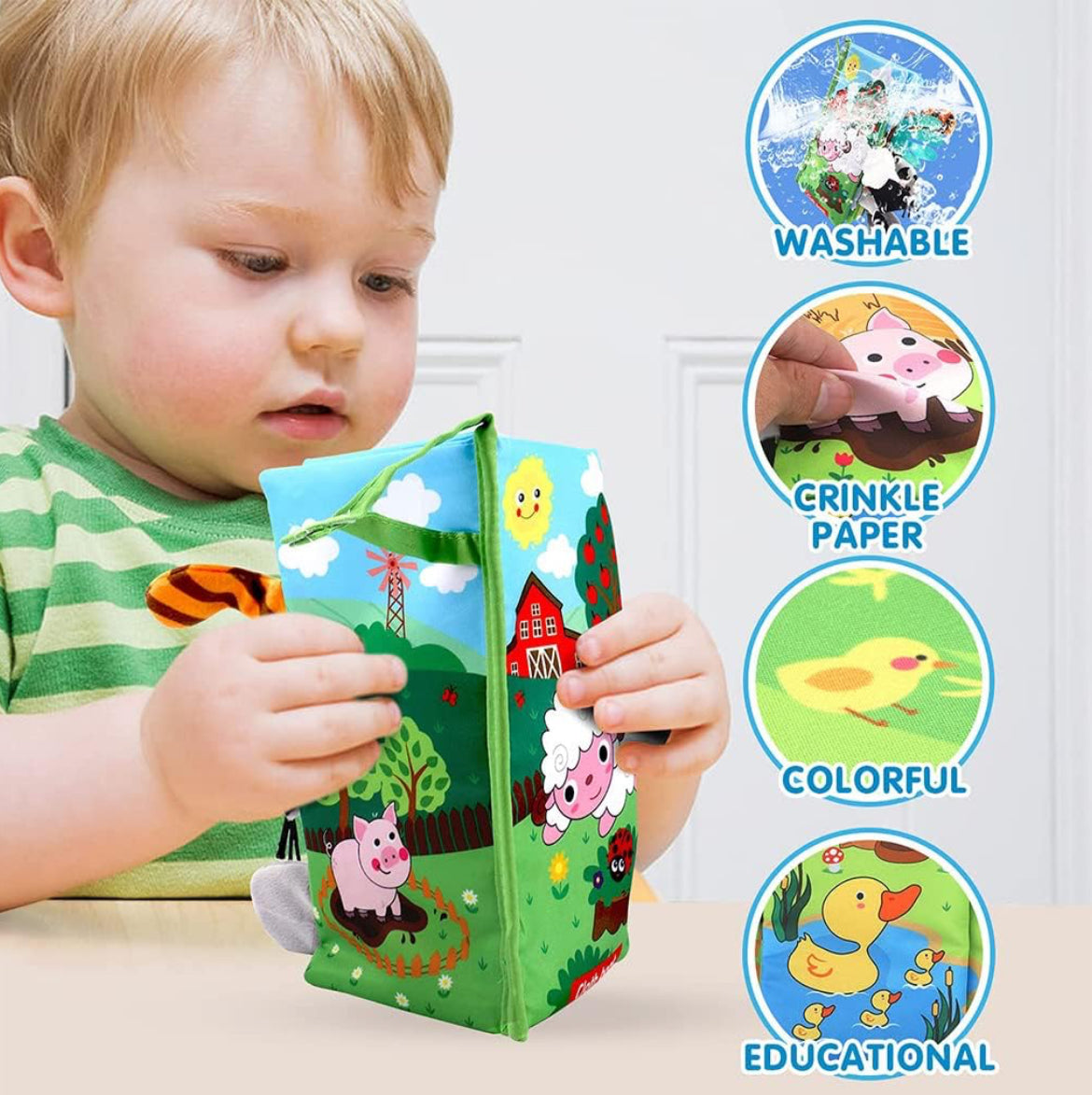 3D Baby Cloth Book – Farm Animals Sensory Soft Book