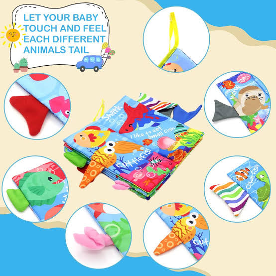 3D Baby Cloth Book – Ocean Animals Sensory Soft Book (6 Pages, Blue)