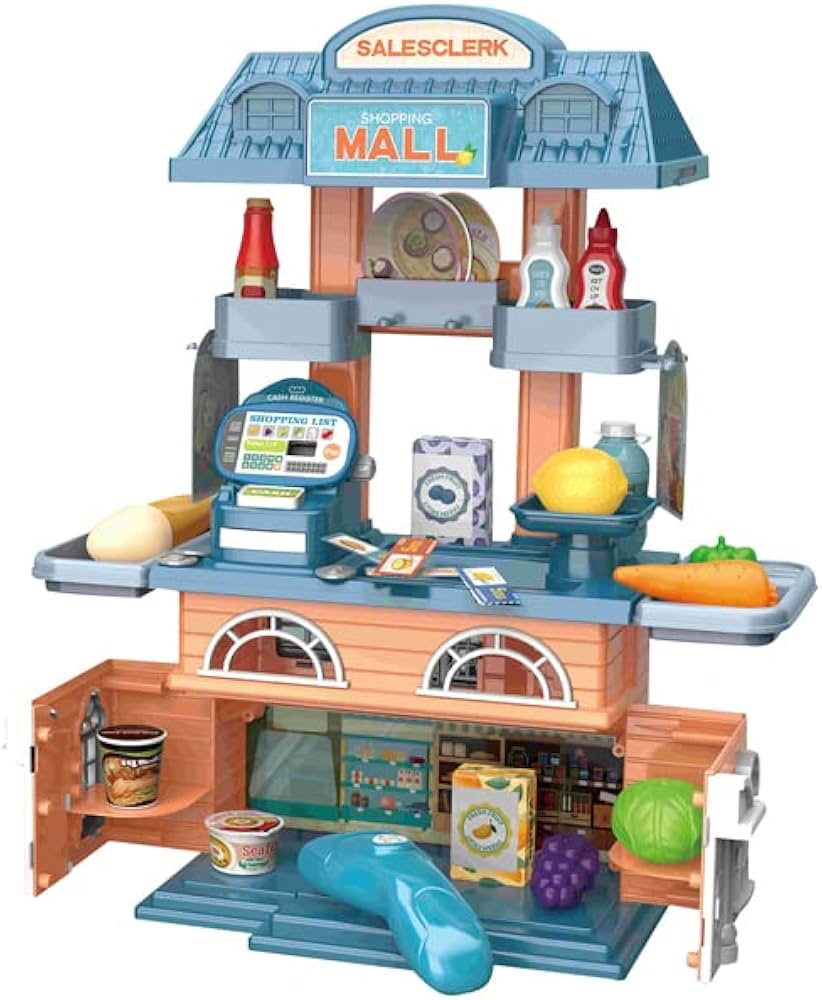 2-in-1 Kids Supermarket Play House – Salesclerk Mall Role Play Set