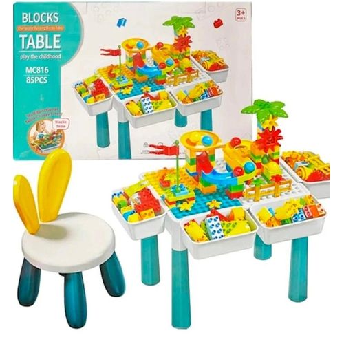 Multi-Functional Building Blocks Activity Table Set – 85-Piece Marble Run & Construction Station