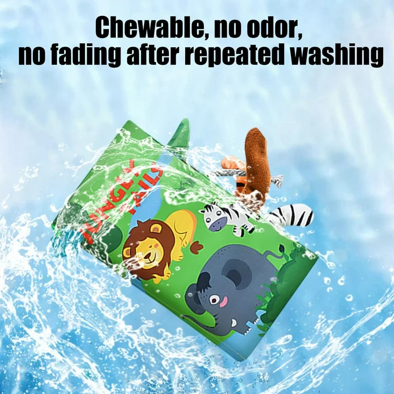 Jungle Animals Soft Cloth Book for Babies – Sensory Tails & Sound Buttons