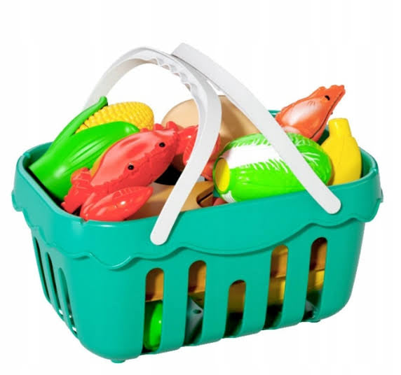68-Piece Toddler Pretend Play Food Set with Cutting Tools & Grocery Basket