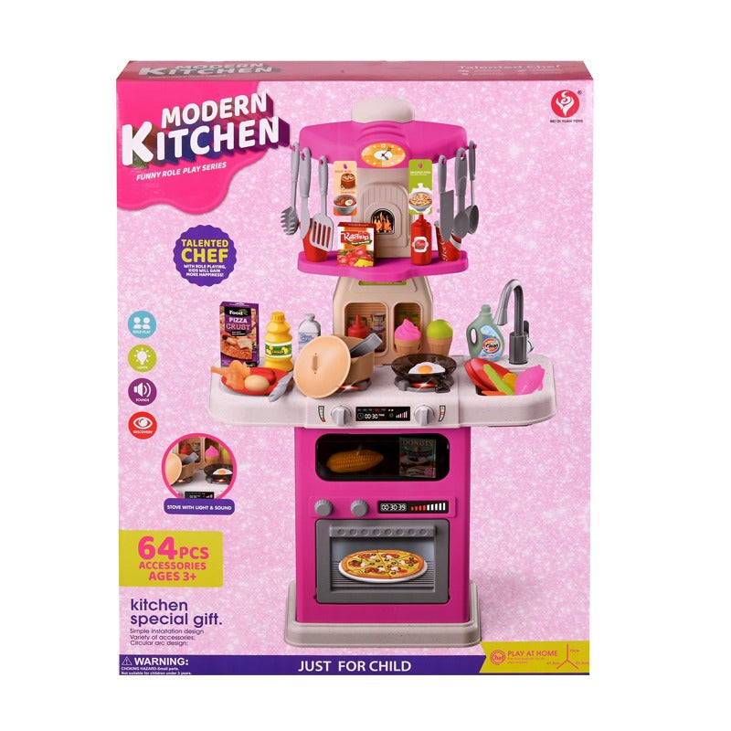 64-Piece Kitchen Playset – Interactive Cooking Station with Light & Sound