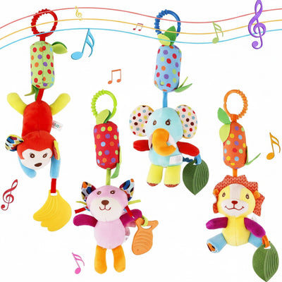 Soothing Sensory Plush – Hanging Stroller Toy with Rattle & Teether