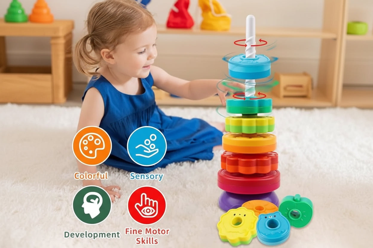 Grow Up Spinning Stacking Toy – Colorful Ring Spinner for Toddlers 12M+