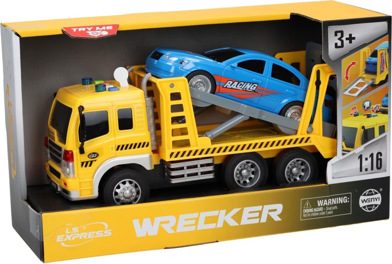 Transporter Tow Truck with Lights & Sounds – Includes Mini Car