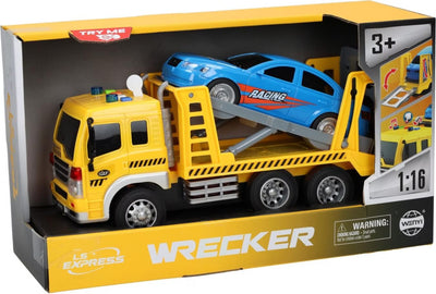 Transporter Tow Truck with Lights & Sounds – Includes Mini Car