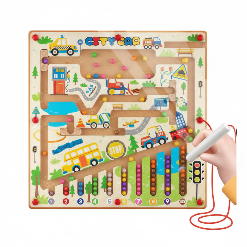 Montessori Magnetic City Maze – Color & Number Sorting Board