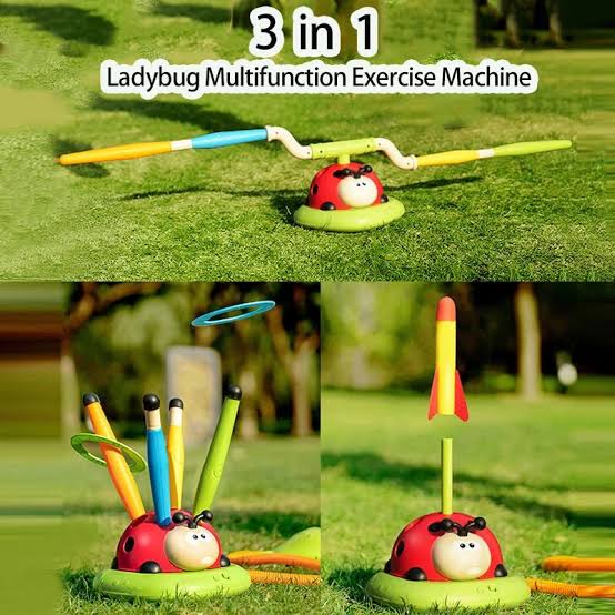 3-in-1 Sports Toy – Jump Rope, Target Throw & Rocket Launcher (Ladybug)