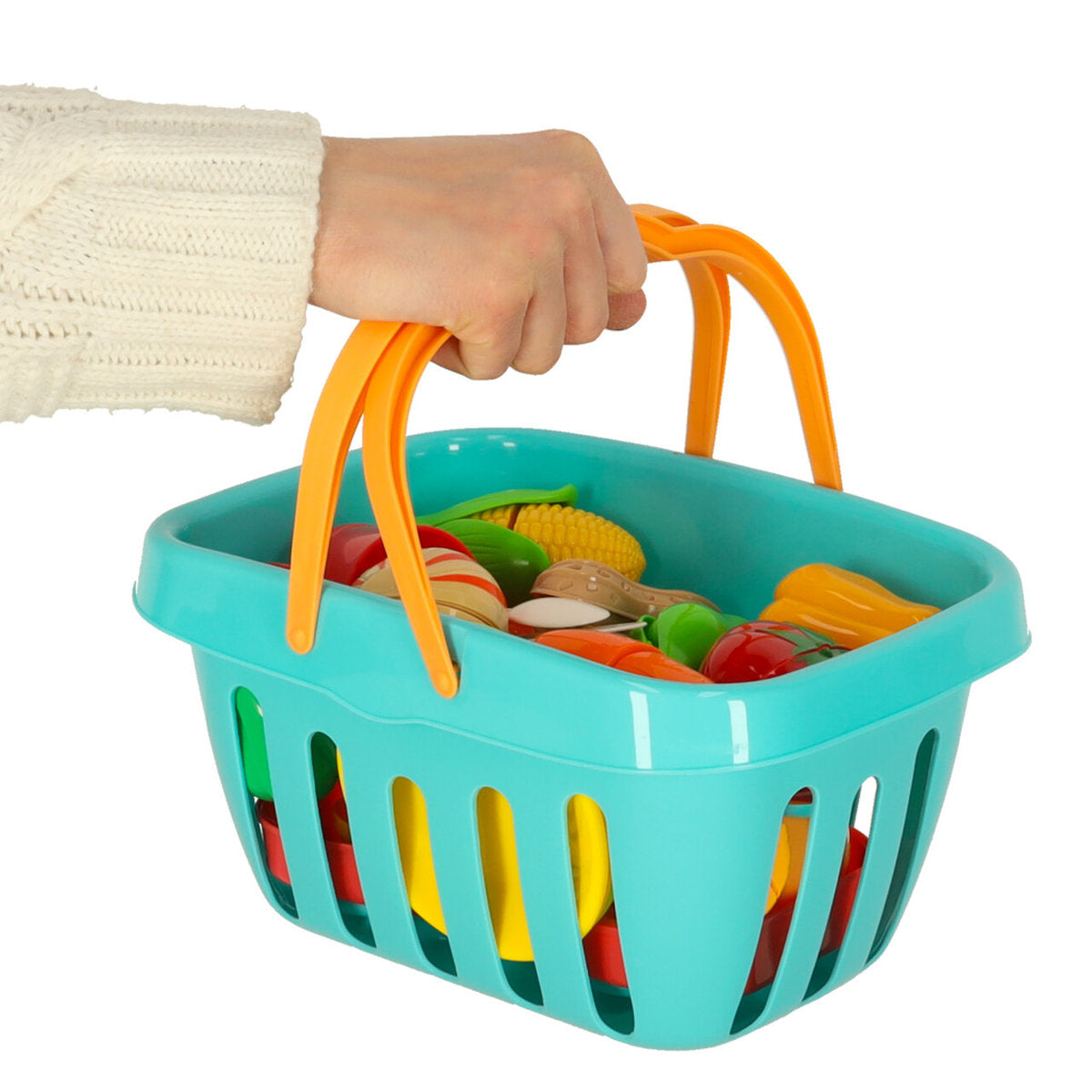 68-Piece Toddler Pretend Play Food Set with Cutting Tools & Grocery Basket