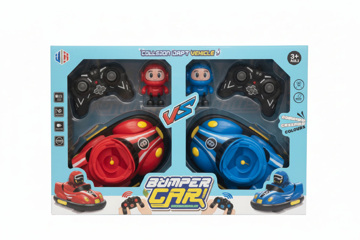 2-Player Interactive Remote Control Bumper Cars Battle Set with Ejecting Drivers (Red vs. Blue)