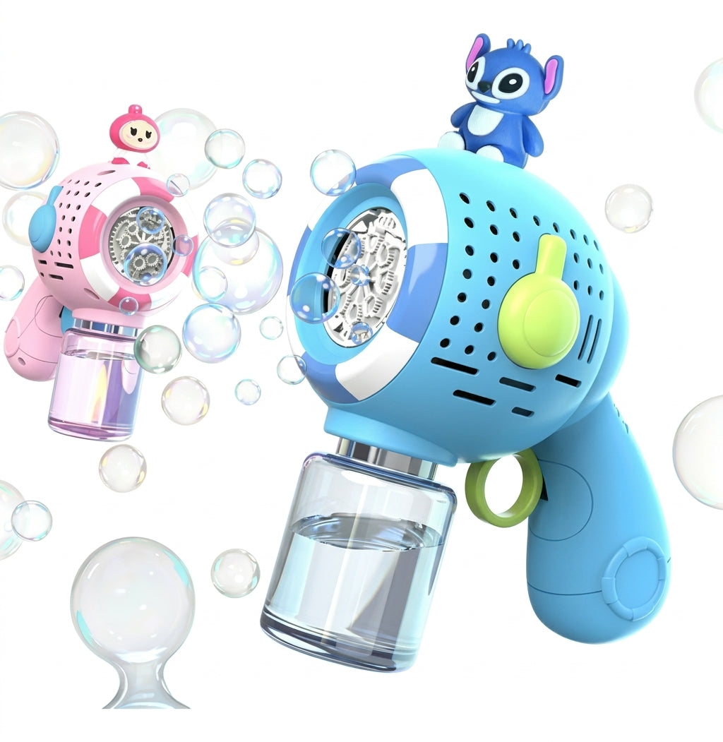 Automatic Space "Surprise Bubbles" Blaster Gun Toy with Stitch Figure & Solution Bottle (Ages 3+ Years)